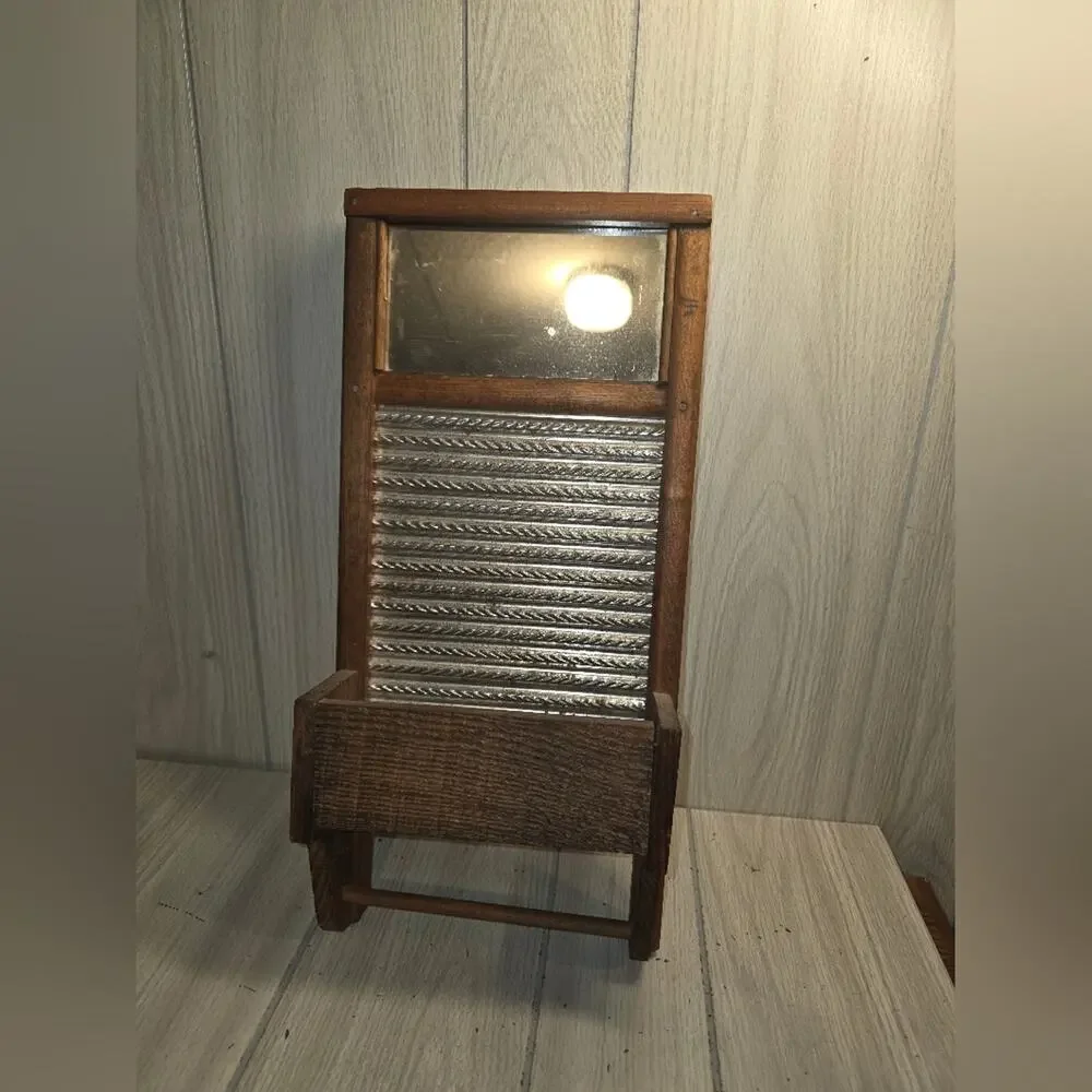 Vtg 70s Handmade Dubl Handi Washboard Shelf & Towel Holder Farmhouse Kithchen